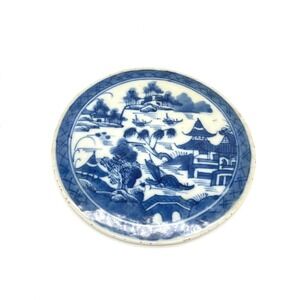 Vintage Mottahedeh Blue Canton Round Ceramic Tea Tile Coaster